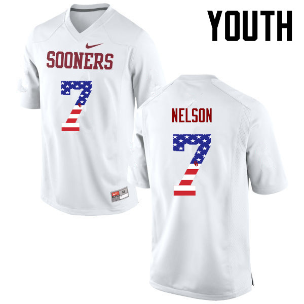 Youth Oklahoma Sooners #7 Corey Nelson College Football USA Flag Fashion Jerseys-White - Click Image to Close